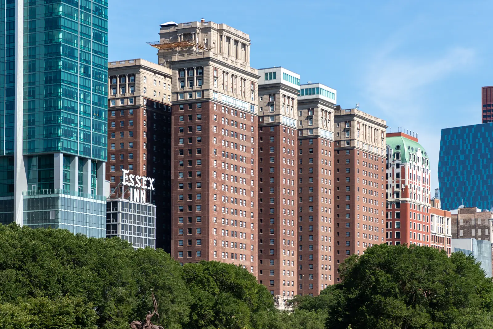 Hilton Chicago hotel towers on South Michigan Avenue seen from Grant Park